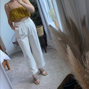 Zara pleated front wide leg cuffed denim jean